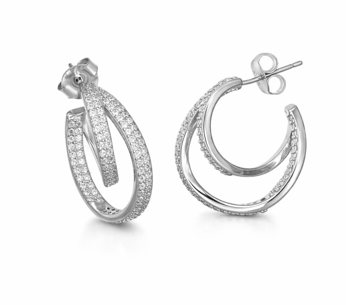 Orecchini a Doppio Cerchio "Eclisse di Luce" – Argento 925 e Pavé